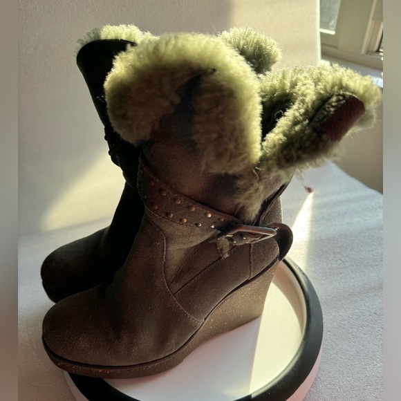 Emu Heighton Lo Sheepskin Boots 5 Green Wedge Women’s Winter Boots Australian - Picture 4 of 14